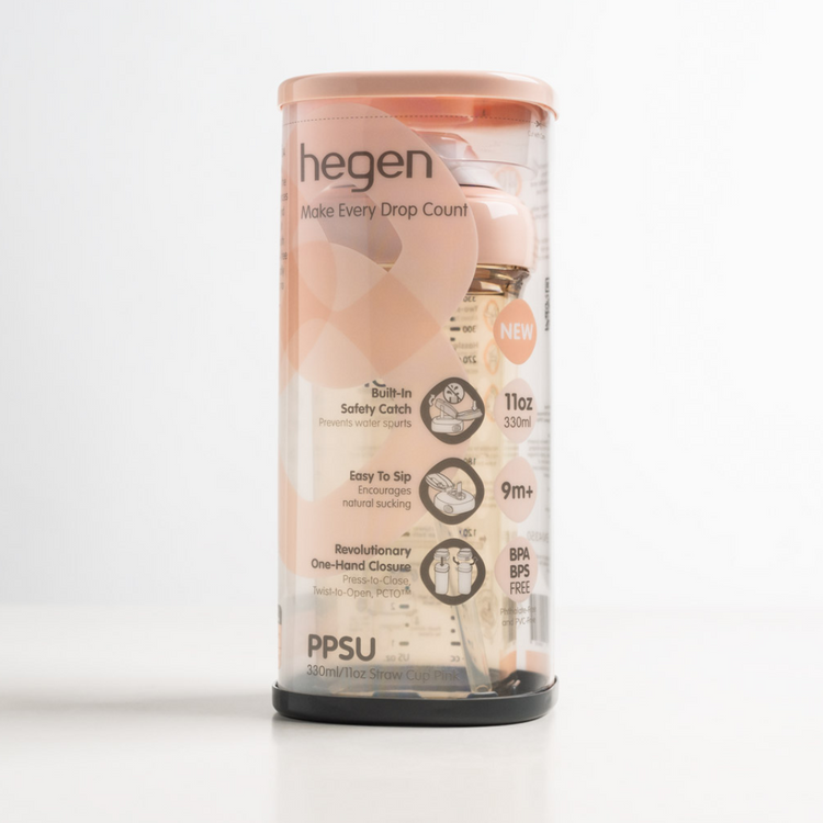 NEW Hegen 330ml/11oz Straw Cup PPSU Pink (9 months and above)
