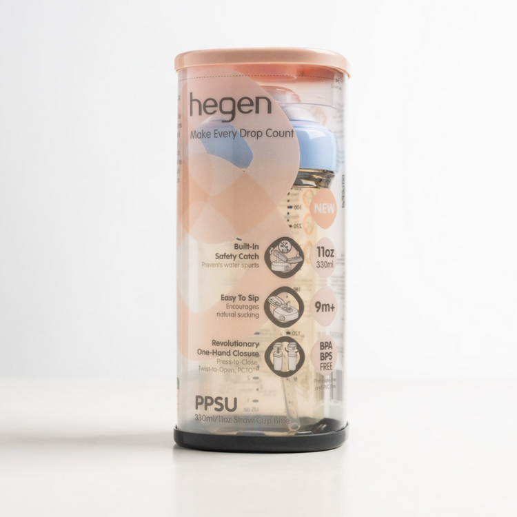 NEW Hegen 330ml/11oz Straw Cup PPSU Blue (9 months and above)