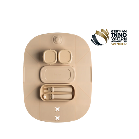 Hegen Mealtime Starter Kit with Foldable Placemat Taupe