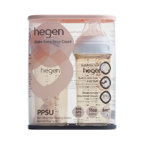 Hegen  330ml/11oz Feeding Bottle PPSU, 2-Pack with 2 x Fast Flow Teat (6 months and beyond)