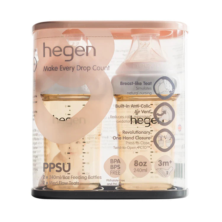 Hegen  240ml/8oz Feeding Bottle PPSU, 2-Pack with 2 x Medium Flow Teat (3 to 6 months)