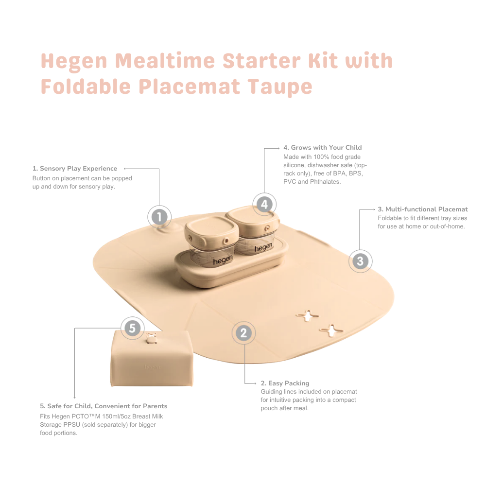 Hegen Mealtime Starter Kit with Foldable Placemat Taupe