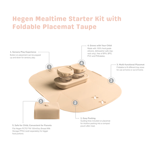 Hegen Mealtime Starter Kit with Foldable Placemat Taupe