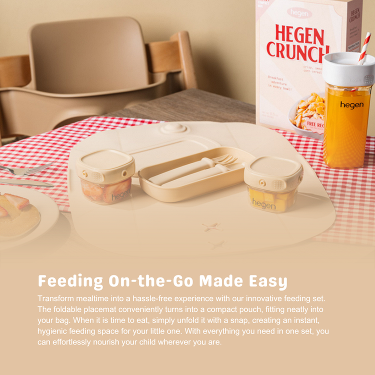 Hegen Mealtime Starter Kit with Foldable Placemat Taupe